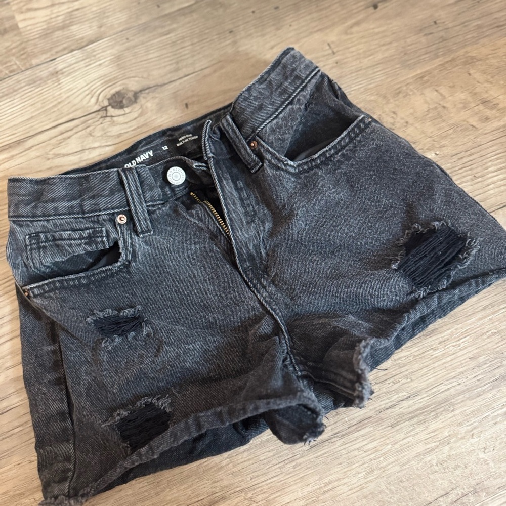 Old Navy Black Jean Shorts Distressed Cut-Off Style